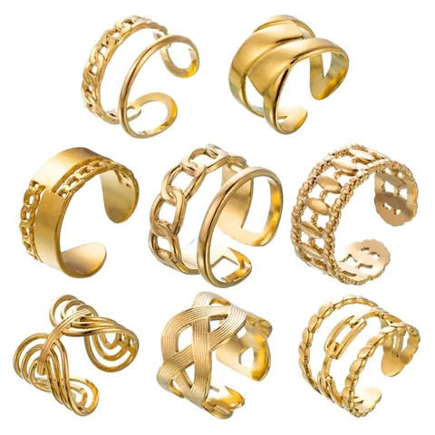 Bague Ouverte Ajustable En Acier Inoxydable Chaîne Évidée Vintage Design Minimaliste Multi Couches Bijoux Femmes
