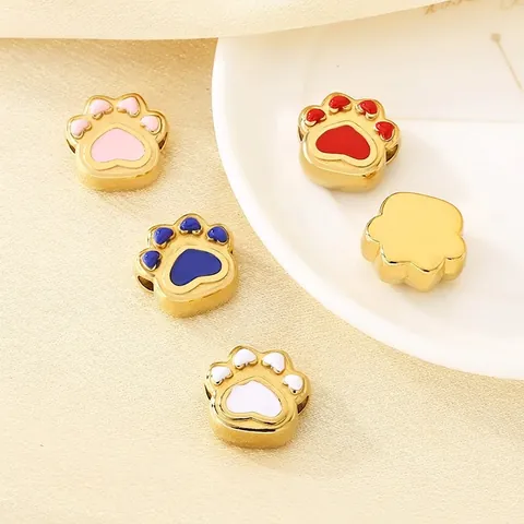 Dijes De Huella De Pata De Acero Inoxidable Chapado En Oro Esmalte Colorido Colgantes Garra Gato Perro Para Joyería DIY