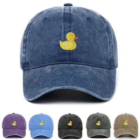 Casquette De Baseball En Coton Lavé Broderie Petit Canard Chapeau Soleil Vintage Ajustable Streetwear Casual