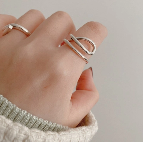 Minimalist 925 Sterling Silver Ring Adjustable Open Design Geometric Curve Line Fashion Jewelry For Women Daily Wear