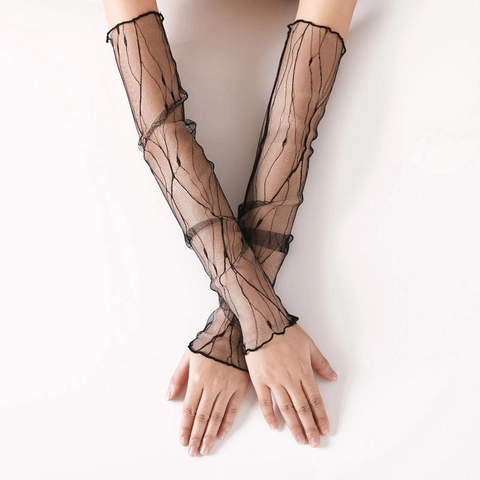 Sun Protection Arm Sleeves Sheer Mesh Long Gloves UV Protection Breathable Summer Outdoor Driving Elegant For Women