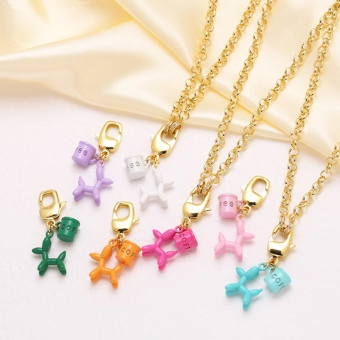 Collier En Cuivre Plaqué Or 18 carats Pendentif Chien Ballon Coloré Tasse De Café Chaîne Épaisse Fermoir Zircon Bijoux