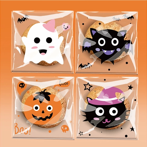 Halloween Self Adhesive Bags Plastic Cartoon Pumpkin Ghost Candy Cookie Gift Packaging Party Favor Sealing