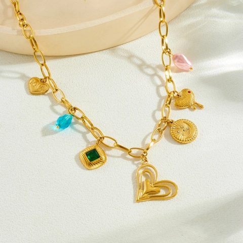 Collana In Acciaio Inossidabile Placcato Oro Con Pendenti Multipli Cuore Stella Luna Gioielli Boho Da Donna