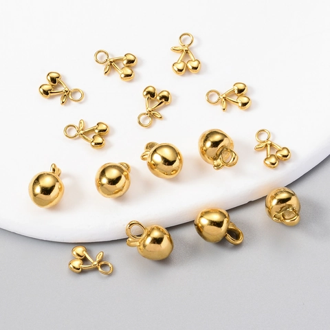 Ciondoli A Forma Di Frutta Placcati Oro 18K Acciaio Inossidabile Forme Ciliegia Mela Lucido Per Creazione Di Gioielli