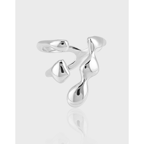 S925 Sterlingsilber Verstellbarer Offener Ring Für Damen Irreguläres Flüssigmetall Hohldesign Glattes Minimalistisches Band