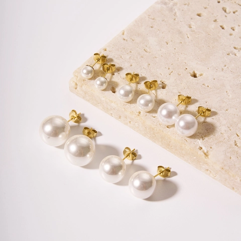 Minimalist Artificial Pearl And Metal Ball Stud Earrings Stainless Steel 18K Gold Plated Hypoallergenic Jewelry For Women