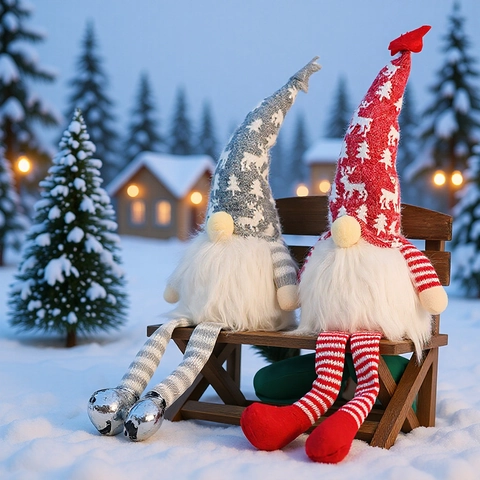 Gnomo De Navidad De Peluche LED Brillante Muñeco Sin Rostro Decoración Piernas Largas Gorro Punto Reno Adorno