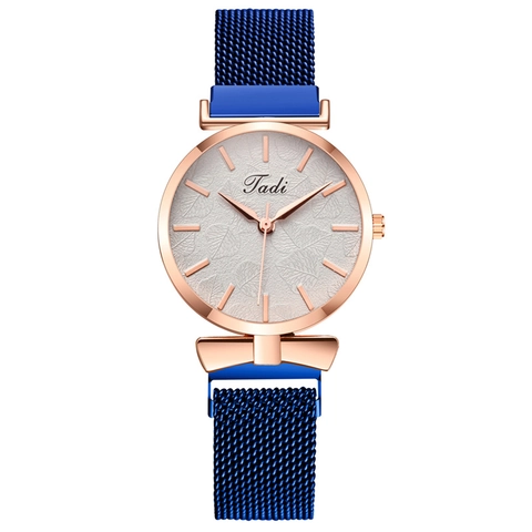 Fashion Women's Quartz Watch Minimalist Leaf Dial Milanese Stainless Steel Mesh Strap Magnetic Buckle Bow Decorative Watch