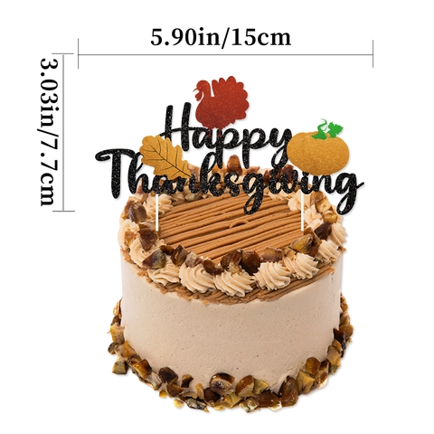 Happy Thanksgiving Cake Topper Glitter Paper Turkey Maple Leaf Pumpkin Decor For Holiday Party Cake Decorating Supplies