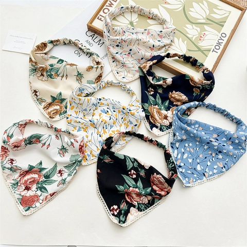 Fascia per Capelli a Triangolo in Pizzo Floreale Donna Foulard in Tessuto Boho Copricapo Stampa Vintage Accessorio per Capelli