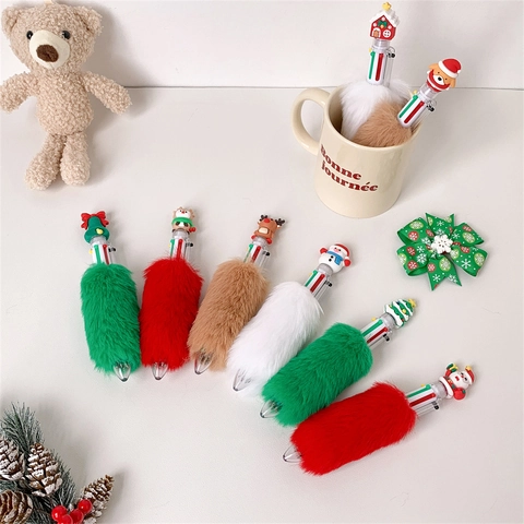 Bolígrafo Multicolor de Felpa de Navidad Con Topper 3D Papá Noel Alce Muñeco de Nieve Papelería Linda Escuela Oficina Regalo Niños