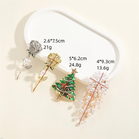 Legierung Strass Emaille Künstliche Perle Broschen Für Damen Weihnachtsbaum Rose Blume Handgemachte Gewebte Geschenk