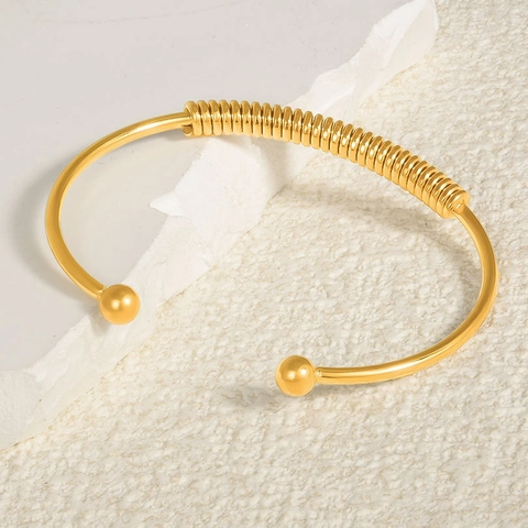 Bracciale Rigido Aperto In Acciaio Inossidabile Da Donna Placcato Oro 18K Spirale Minimalista Regolabile