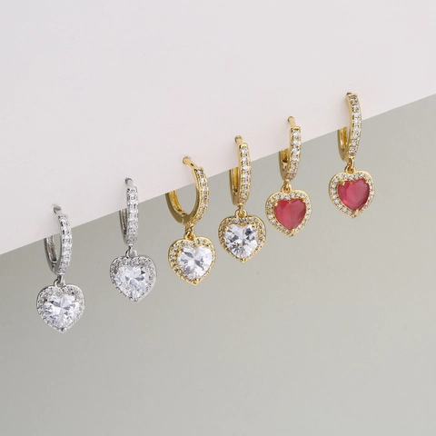 Heart Pendant Hoop Earrings Brass Zirconia Micro Pave Romantic Jewelry For Women Gift Elegant