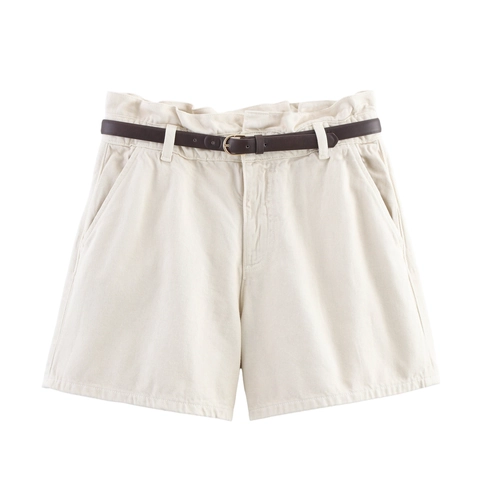 Pantaloncini Donna a Vita Alta Paperbag Con Cintura Estate Casual Larghi a Gamba Dritta Tinta Unita Minimalisti
