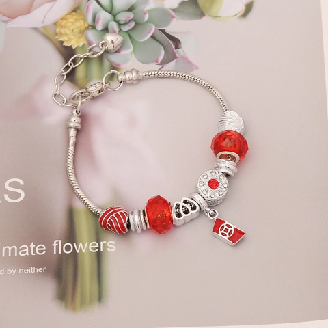 Charms Bracelet Alloy Snake Bone Chain With Glass Beads And Enamel Pendants Fashion DIY Jewelry For Women Elegant