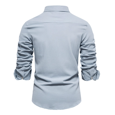 Camicia Casual Da Uomo Puro Cotone Maniche Lunghe Stile Workwear Doppie Tasche Tinta Unita Colletto Risvoltato Top Con Bottoni