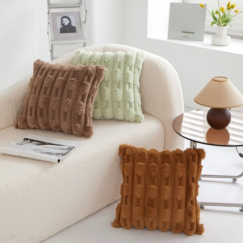 Dekorativer Kissenbezug Plüsch Kaninchenfell PV Samt Gestreifte Textur Luxus Weicher Kissenhülle Für Sofa Wohnzimmer Heimdekor