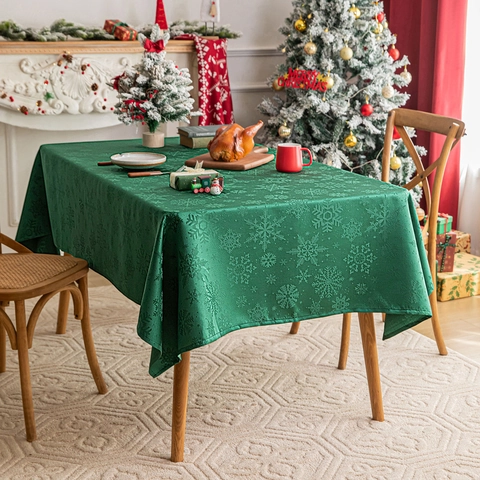 Mantel Copo De Nieve Poliéster Jacquard Navidad Fiesta Decoración Mesa De Comedor Rectangular Verde Rojo