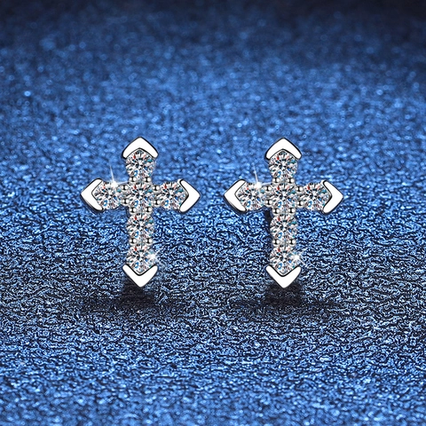 925 Sterling Silver Moissanite Cross Stud Earrings For Women Dainty Minimalist Religious Fashion Jewelry Anniversary Gift