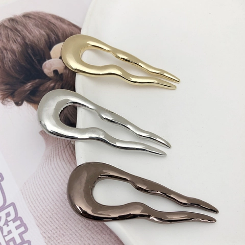 Bastoncino Per Capelli A U In Lega Di Metallo Motivo Ondulato Forcina Per Capelli Per Chignon Elegante Donna