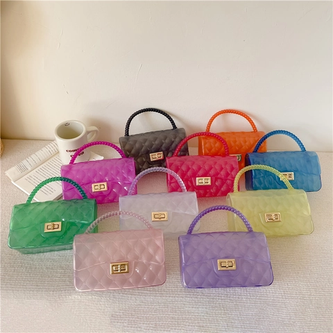 Women Transparent PVC Jelly Handbag Quilted Diamond Pattern Artificial Pearl Beaded Handle Golden Chain Strap Crossbody Mini Purse