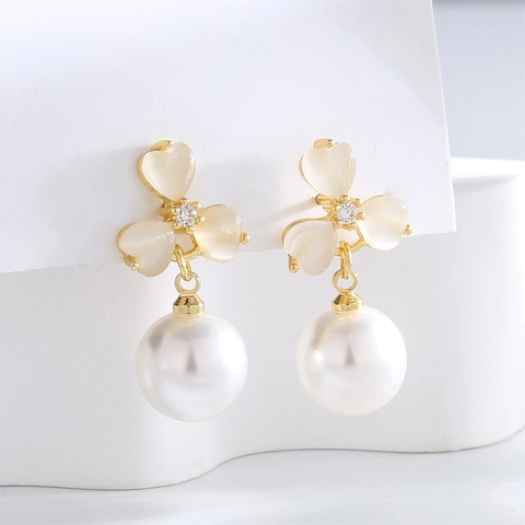 Eleganti Orecchini a Bottone in Rame Vintage Con Perno in Argento Sterling 925 Placcato Oro Cuore Perla Artificiale Strass Quadrifoglio Floreali per Donna