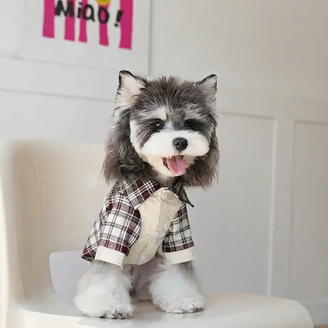 Camicia A Quadri Per Cani In Cotone Morbido Traspirante Abbigliamento Per Animali Casual Revers Abbtonato Completo Cucciolo Con Piccola Tasca