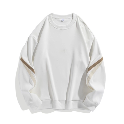 Sweatshirt Homme Col Rond Manches Color Block Polyester Coupe Ample Décontracté Épaules Tombantes Poignets Nervurés