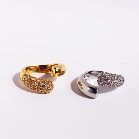 Anillo Abierto Ajustable Para Mujer Latón Chapado En Oro Circonita Cúbica Geométrica Asimétrica Joyería Minimalista Estilo De Lujo