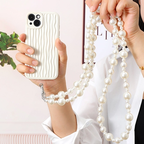 Crossbody Faux Artificial Pearl Beaded Phone Lanyard Strap Long DIY Acrylic Crystal Bag Chain Shoulder Strap For Women Sweet Style