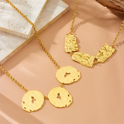 Collar Con Colgante Bañado En Oro De Acero Inoxidable Geométrico Irregular Espiral Textura Martillada Joyas Hip Hop Para Mujer