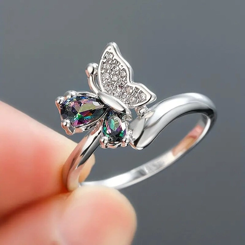 Anello Farfalla In Rame Con Zirconia E Pietre Iridescenti Taglio A Pera Gioielli Romantici E Dolci Per Donna