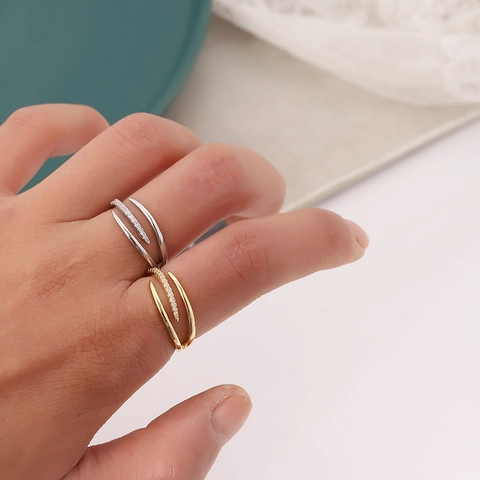 Koreanische Mode Kupfer Zirkonia Offener Ring Für Damen Minimalistisches Wickeldesign Mehrschichtiger Eingelegter Verstellbarer Ring Schmuck