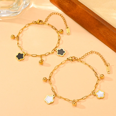 Pulsera Y Tobillera De Flor De Trébol De Acero Inoxidable Colgante De Concha Cadena Joyería Para Mujer
