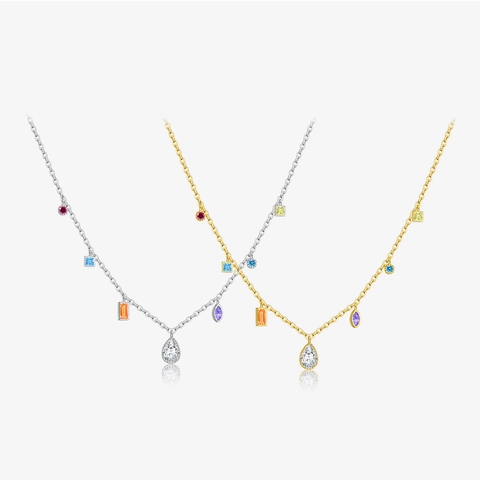 Collana con Pendente Marquise a Forma di Pera Arcobaleno in Argento Sterling 925 per Donna Lusso con Zirconia Intarsiata