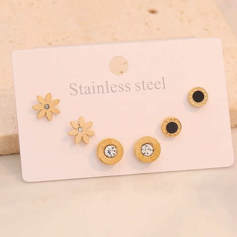 Geometric Stud Earrings Stainless Steel Gold Plated Rhinestone Shell Heart Butterfly Flower For Women Chic Fashion Jewelry