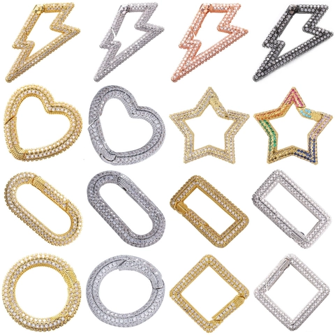 Cierre De Conexión Joyería Cobre Micro Circón Corazón Estrella Conector DIY Pulsera Collar Accesorios