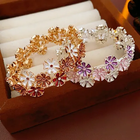Floral Enamel Flower Bracelet Alloy Elastic Stretch Sweet Dopamine Style Hand Jewelry For Women