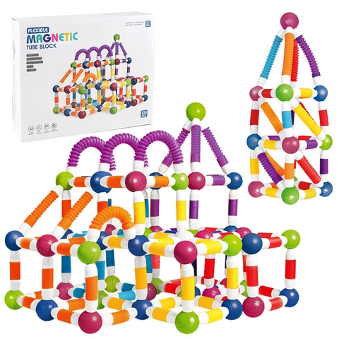 Magnetic Telescopic Tubes Building Blocks STEAM Educational DIY Sensory Fidget Toy For Kids ABS Plastic
