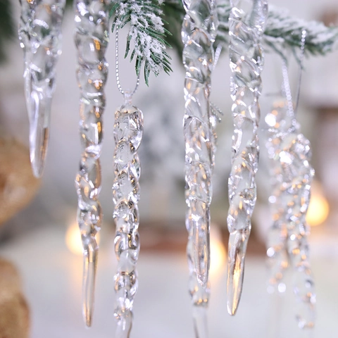 Adornos de Navidad de Carámbano en Espiral de Acrílico Transparente Colgantes de Gota de Hielo Roscados para Árbol de Navidad Fiesta Casa