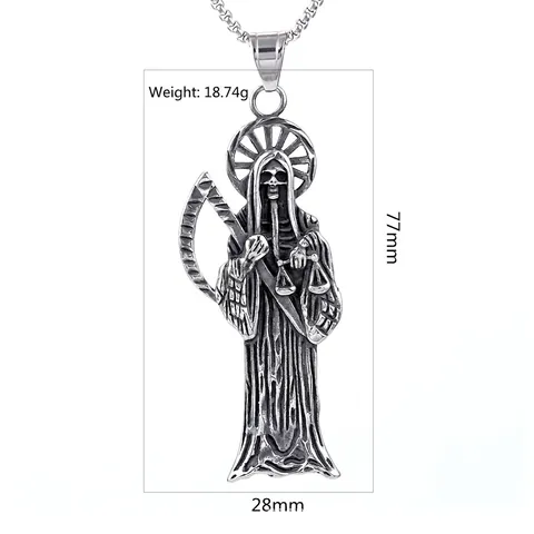 Collana Con Ciondolo Santa Muerte Mietitore Acciaio Inossidabile Gothic Punk Biker Falce Bilancia Gioielli Uomo Donna