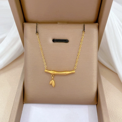 Minimalistische Bambus Halskette Mit Blatt Anhänger Titan Stahl Schlüsselbein Kette Für Damen