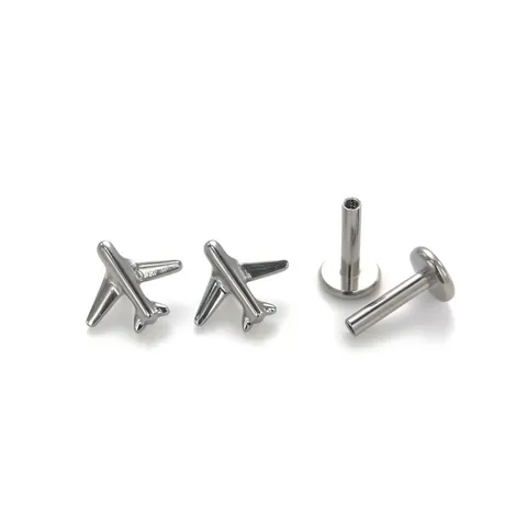 Airplane Stud Earrings G23 Titanium Alloy Internally Threaded Labret Flat Back Cartilage Piercing Jewelry Novelty Unisex