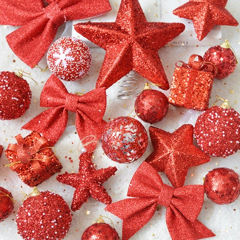 Glitter Kerstversiering Pailletten Kunstparels Boomdecoratie Strikken Sterren Ballen Hangende Hangers Feestelijke Decoratie
