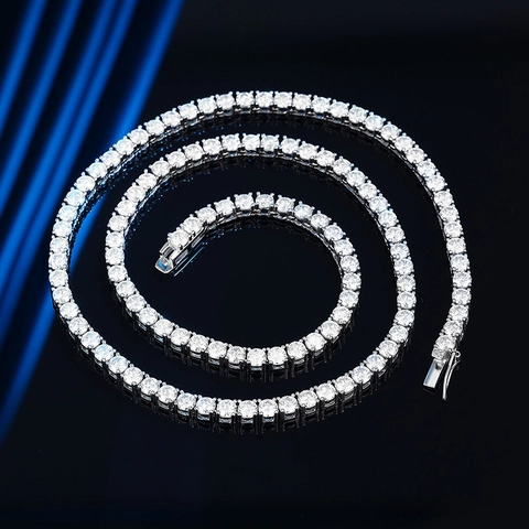 925 Sterling Silver Moissanite Tennis Necklace For Men Women Hip Hop Luxury Iced Out Round Cut Four Prong Setting Jewelry