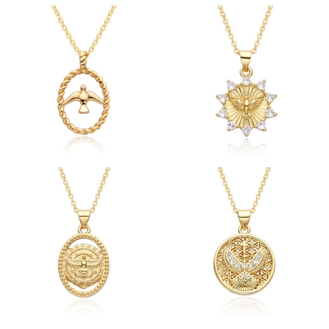 Collana Con Ciondolo Uccello Rame Con Zirconi Colomba Della Pace Croce Sole Gioielli Vintage Per Donna