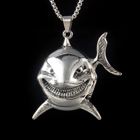 Vintage Punk Shark Head Pendant Necklace Alloy Pendant With Stainless Steel Chain Hip Hop Jewelry For Men Women