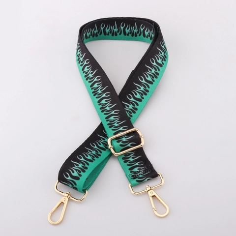 Adjustable Shoulder Strap For Bags Polyester Webbing Replacement Wide Belt With Metal Swivel Hooks Ethnic Flame Pattern